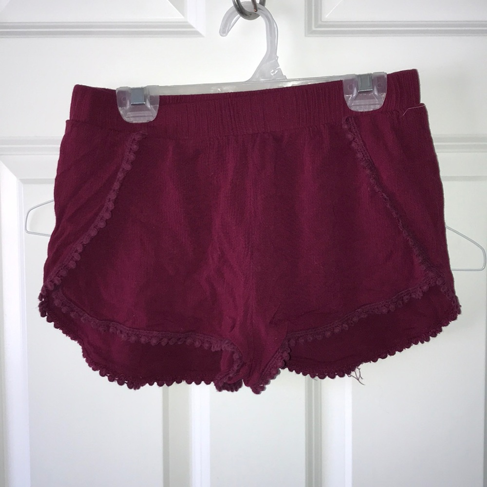 Maroon Detailed Trimming Soft Shorts